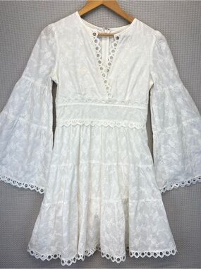 Lost + Wander Everlasting Love Bell Sleeve Cotton Eyelet White Dress Small Boho